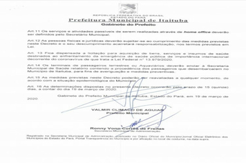 Foto - DECRETO MUNICIPAL Nº 036/2020.