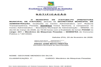 CONCURSO PÚBLICO Nº 001/2024 - NOTIFICAÇÃO/POSSE: GEOVANE MENDES DA SILVA