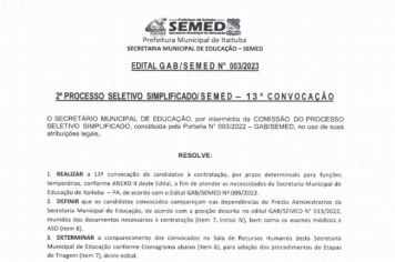 2º PROCESSO SELETIVO SIMPLIFICADO/SEMED - 13ª CONVOCAÇÃO