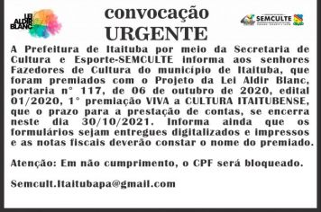 EDITAL PRESTAÇÃO DE CONTAS 006/2020 - LEI ALDIR BLANC