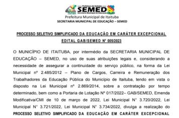 PROCESSO SELETIVO SIMPLIFICADO DA EDUCAÇÃO EM CARÁTER EXCEPCIONAL 