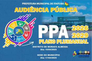 AUDIÊNCIAS PÚBLICAS PARA A ELABORAÇÃO DO PLANO PLURIANUAL - PPA 2026/2029 SERÃO REALIZADAS DIAS 10 E 17 DE ABRIL EM ITAITUBA