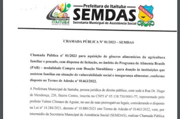 CHAMADA PÚBLICA Nº 01/2023 - SEMDAS