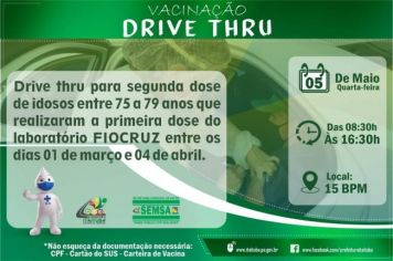 ATENÇÃO IDOSOS NAS FAIXAS ETÁRIAS DE 75 A 79 ANOS, VAMOS TOMAR A SEGUNDA DOSE DA VACINA. É NESTA QUARTA FEIRA NO 15° BPM