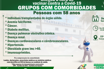 VACINAÇÃO CONTRA COVID-19 PARA PESSOAS COM 58 ANOS COM COMORBIDADES - LOCAL 15° BPM