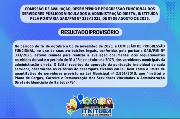 COMISSÃO DE AVALIAÇÃO, DESEMPENHO E PROGRESSÃO FUNCIONAL DOS SERVIDORES PÚBLICOS VINCULADOS A ADMINISTRAÇÃO DIRETA, INSTITUÍDA PELA PORTARIA GAB/PMI Nº 333/2025, DE 01 DE AGOSTO DE 2025.
