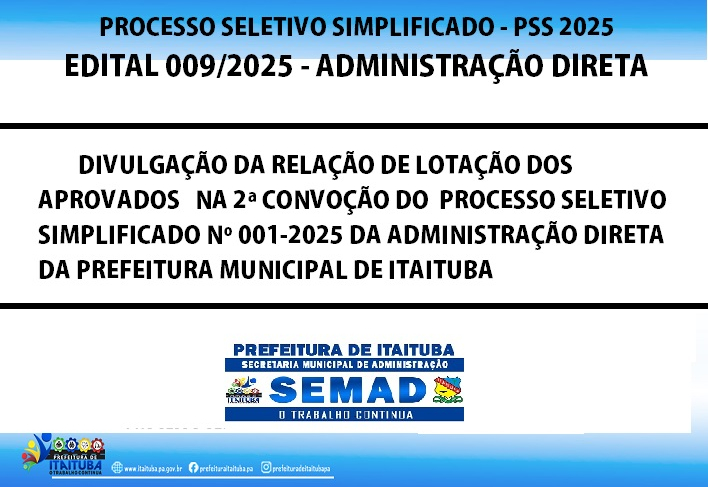 EDITAL Nº 009/2025 - PSS ADMINISTRAÇÃO DIRETA