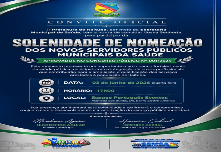 CONCURSO PÚBLICO Nº 001/2024: 343 NOVOS SERVIDORES SERÃO NOMEADOS  PARA A SECRETARIA DE SAÚDE, NESTA QUARTA-FEIRA, 03 DE JUNHO.