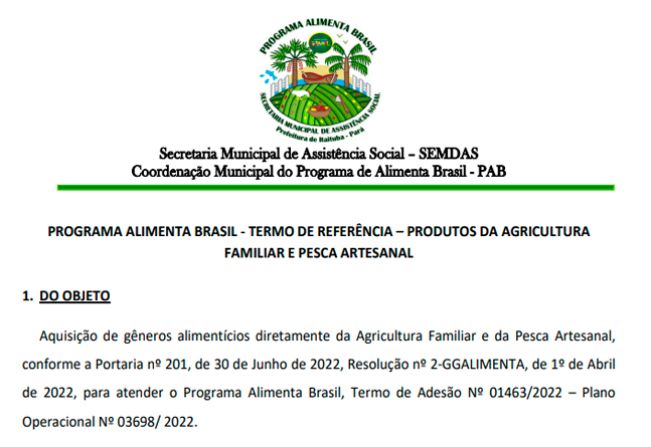 PROGRAMA ALIMENTA BRASIL TERMO DE REFERÊNCIA