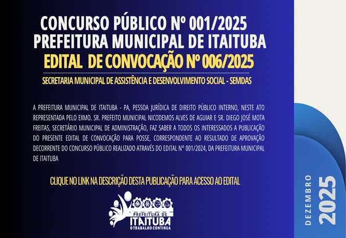 CONCURSO PÚBLICO 001/2024 - PREFEITURA MUNICIPAL DE ITAITUBA