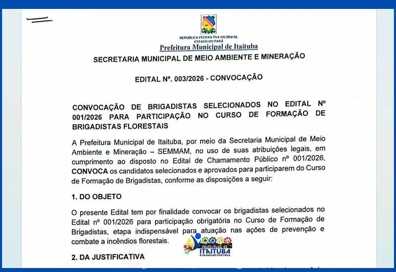 CONVOCAÇÃO DE BRIGADISTAS SELECIONADOS NO EDITAL Nº 001/2026