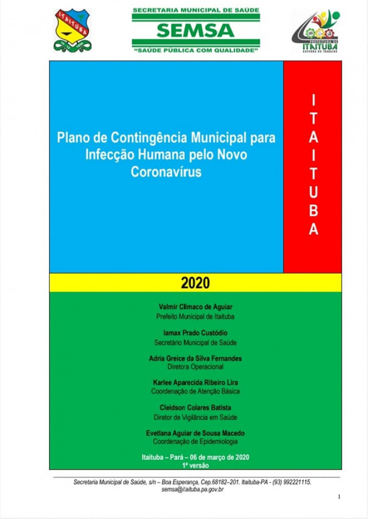 COMUNICADO DO PLANO DE CONTIGÊNCIA MUNICIPAL SOBRE O CORONAVÍRUS